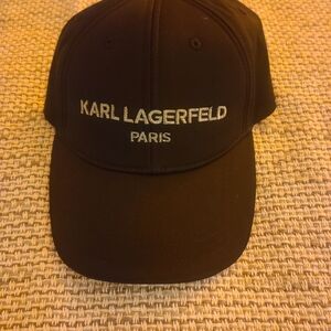 Karl Lagerfeld Black Cap with Silver Logo Embroidery